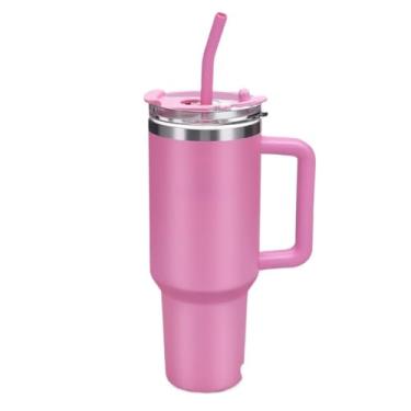 Imagem de Copo E Garrafa TéRmica PortáTeis Em AçO InoxidáVel, Com Tampa E Palhinha — Garrafa De áGua Isolada(Rosa escuro-1200ml)