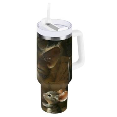 Imagem de Copo isolado de gato grande com tampa e canudo, copo isolado a vácuo