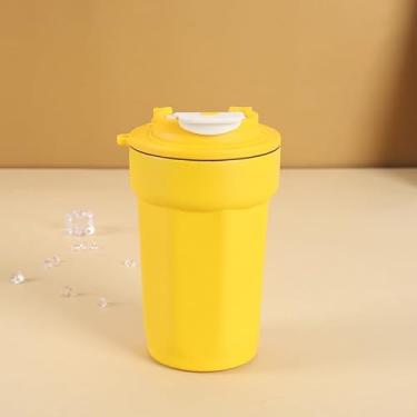 Imagem de Xícara de café isolada de aço inoxidável - isolamento a vácuo de parede dupla de 473 ml, tampa à prova de vazamento, mantém quente/frio por horas, design vertical portátil - amarelo