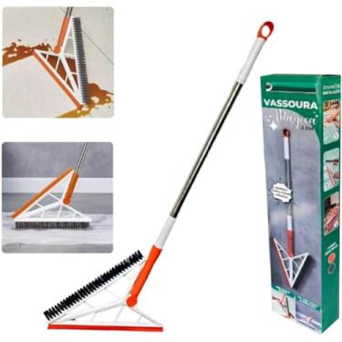 Imagem de Vassoura Mágica 2 em 1 Vassoura e Rodo com Barra Telescópica, Azul e Branco, Plástico, Multifuncional, Cerdas Sintéticas, 120cm, Manual