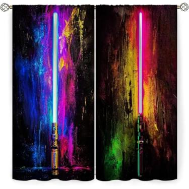 Imagem de OLYPRO Cortina blecaute para janela com bolso para varão de quarto, conjunto de 2 painéis, sabres de luz coloridos com eficiência energética, filtro de luz, isolamento térmico para sala de estar