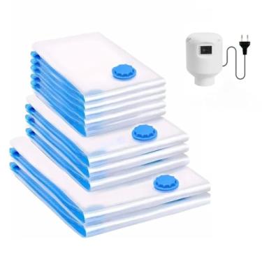 Imagem de Kit Saco a Vacuo Organizador 50x60 60x80 70x110 Viagem Medidas Inclui Bomba Elétrica Manual(10 Sacos M, G e GG+Bomba 110V)