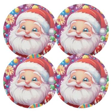 Imagem de Conjunto de tapetes vermelhos de Papai Noel, 4 jogos americanos resistentes ao calor para cozinha, mesa de jantar, 38 cm, tapetes redondos de PVC para ambientes internos