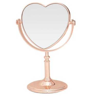 Imagem de Espelho de Mesa Coração Maquiagem Dupla Face Rose Gold