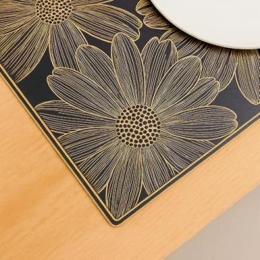 Imagem de Kit com 6 Jogos Americanos 45x30 cm em PVC, Antiderrapante, Resistente ao Calor e Fácil de Limpar, Ideal para Mesa Posta, Decoração, Refeições, Festas e Uso Diário na Cozinha (Preto e Dourado)