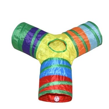 Imagem de Túnel Colorido para Gatos em Y, Poliéster e Aço, 69cm de Comprimento, 25cm de Diâmetro, Dobrável, com Bolinha, para Todas as Idades