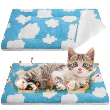 Imagem de VitalCozy Pacote com 2 tapetes autoaquecidos para gatos, cama reversível, lavável na máquina, reflete o calor corporal, quente, térmico, para gatos selvagens e ambientes internos (azul, branco, 53 x