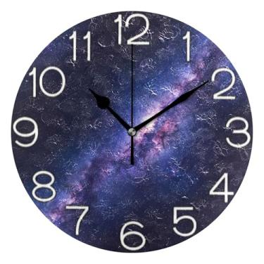 Imagem de Relógio de parede analógico decorativo operado por bateria silencioso relógio de cozinha rústico, arte de parede moderna legal decoração de casa céu vibrante arte galáxia, 25 cm, ponteiros pretos