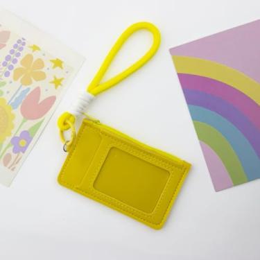 Imagem de Porta-cartões de dopamina, estojo portátil com alça de pulso para homens e mulheres, adequado para cartões de identificação e armazenamento de pequenos trocos, Amarelo, Clássico