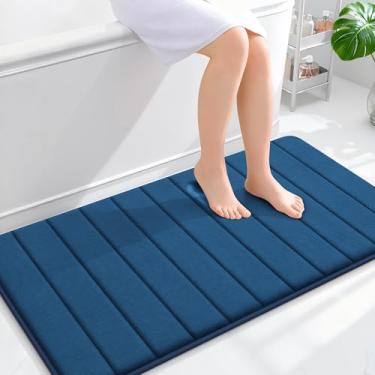 Imagem de OLANLY Tapete de banho listrado de espuma viscoelástica 111 x 61 cm, tapetes de banheiro absorventes super macios, secagem rápida, tapetes de chuveiro laváveis na máquina, tapete de banho, acessórios