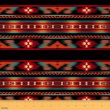 Imagem de jejeloiu Tecido asteca ocidental da The Yard 1 jarda estilo exótico fazenda tecido de estofamento geométrico do sudoeste tribal nativo americano para projetos de bricolage em casa, decoração interna e