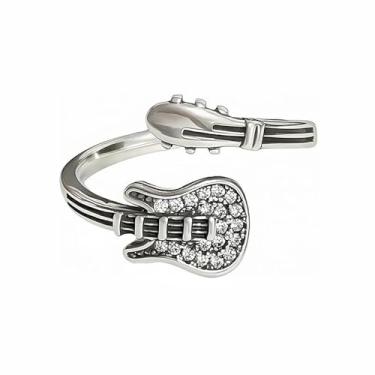 Imagem de Anel de envoltório de guitarra vintage ajustável delicado zircônia cúbica instrumento musical elétrico empilhamento aberto anéis de dedo banda músico de rock joias para mulheres filha ajuste