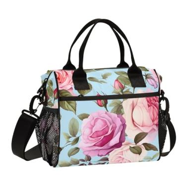 Imagem de Lancheira térmica floral de seda com rosas, lancheira feminina, lancheira feminina para trabalho, P