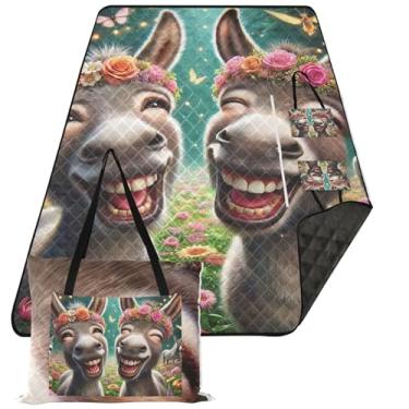 Imagem de TSENQUE Manta de praia com estampa à prova d'água de animais engraçados de burro fofo para acampamento infantil para grama, cobertor de piquenique, fofo, 203 x 152 cm