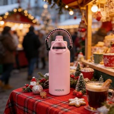 Imagem de Garrafa Térmica De Água Isolada 1000ml Quente & Frio De Aço Inox Com Alça (Rosa)