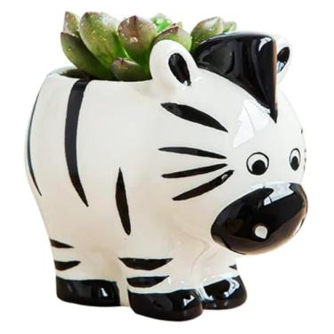 Imagem de zmgmsmh Vaso de plantas suculentas de cerâmica, cacto, vaso de flores, vaso com orifício de drenagem, casa, escritório, ideia de presente de jardim, vaso de flores em forma de animal, vaso fofo (zebra