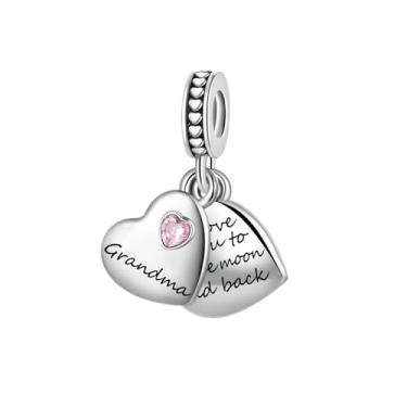 Imagem de Pingente de coração duplo de zircônia cúbica rosa com pingente dividido para pulseiras Pandora I Love You to the Moon and Back Christmas Birthday Jewelry Gift for Granddaughter