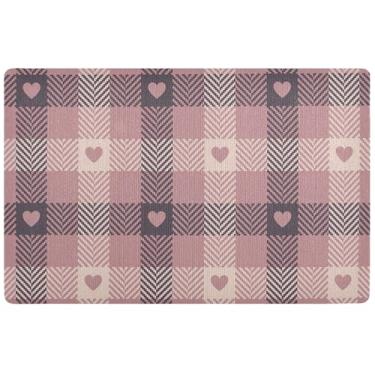 Imagem de TSENQUE Tapete de porta engraçado xadrez de coração absorvente, tapete de varanda frontal com suporte de borracha lavável, 81 cm x 50 cm