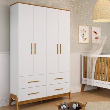 Imagem de Guarda Roupa Peroba Guti Infantil 4 Portas - Branco/Amêndoa