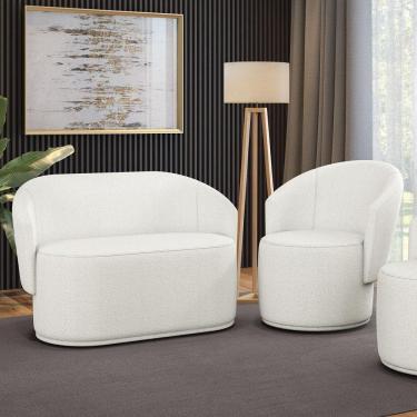 Imagem de Sofá Namoradeira E Poltrona Orgânica Para Sala Malu Bouclê Off White M11 - D`rossi