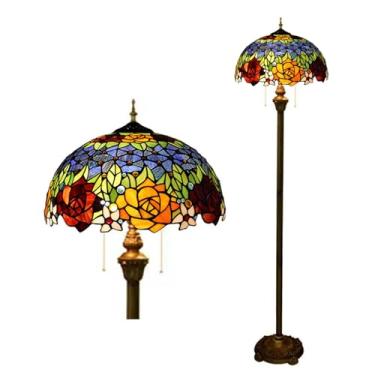 Imagem de Luminária de chão Tiffany com vitral de rosas vermelhas e laranjas, 40,6 x 40,6 x 165 cm, estilo antigo, para canto, decoração de quarto, sala de estar, quarto de casamento, escritório ou ca