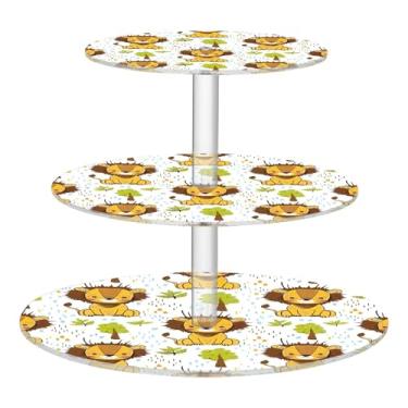 Imagem de Lindo suporte de cupcake com desenho animado de leão, azulejo branco, 3 camadas, para festa, copo de acrílico, torre de bolo, suporte floral para sobremesa, decorações de mesa para festa de casamento