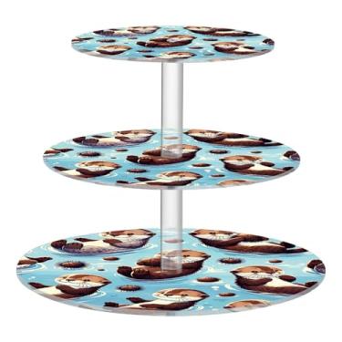 Imagem de Lindo suporte para cupcake de festa de chá de lontras marinhas, 3 camadas, copo redondo, torre de bolo, suporte de donut, para sobremesa, doces, aniversário, casamento