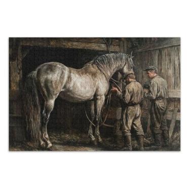 Imagem de Quebra-cabeças de cavalo pacífico marrom estável, quebra-cabeças para adultos, 500 peças, com letras nas costas, quebra-cabeças engraçados