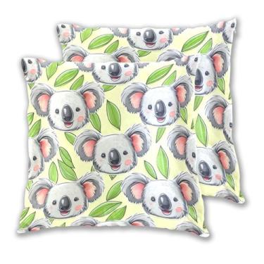 Imagem de Joitme Lindas capas de almofada amarelo claro com rostos de coala, conjunto de 2 fronhas decorativas descoladas, inserções e capas, 40,6 x 40,6 cm, 2 peças