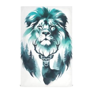 Imagem de Joisal Conjunto de toalhas de prato em aquarela de leão floresta veado decoração de cozinha toalha de chá de mão panos fofos panos absorventes de secagem rápida 45 x 71 cm, 1 pacote