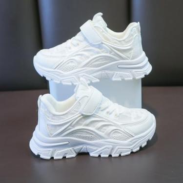 Imagem de Tênis de plataforma grossa para crianças, respirável, meninos, meninas, esportes, corrida, treino, academia, gancho e laço, antiderrapante, Branco, 11.5 Little Kid