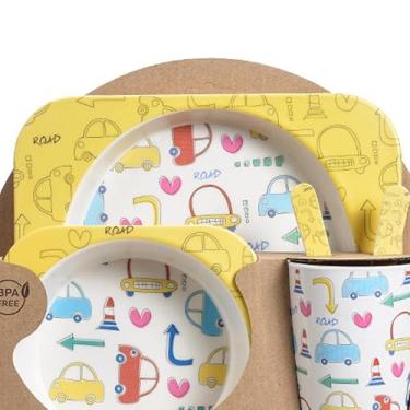 Imagem de Sanpyl Conjunto de Talheres Infantis de Fibra de Bambu Seguro, Fácil Limpeza, Prato Dividido, Colher, Garfo, Copo para Crianças (Tipo 3)