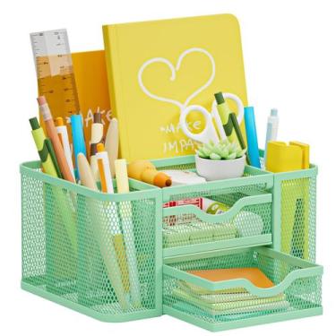 Imagem de Organizador de mesa Marbrasse Mesh com 2 gavetas para escritório (verd