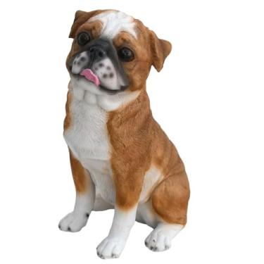 Imagem de Estátuas de pugs de jardim, cachorro sentado bonito e gordo, realista, escultura de resina, estatuetas de cachorrinho ao ar livre para decoração de pátio, gramado, quintal