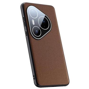 Imagem de LTLMYDAM Capa de proteção de lente para Huawei Pura 80 Ultra/80 Pro/80Pro+/80, Capa de couro vegano com textura de lichia estilo empresarial Slim Anti-Drop Shell, marrom, 80 Ultra/80 Pro