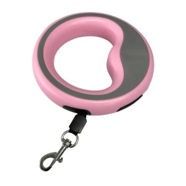 Imagem de Guia Retrátil para Cachorro com Trava de Segurança, Rosa e Cinza, Material TPE e PP