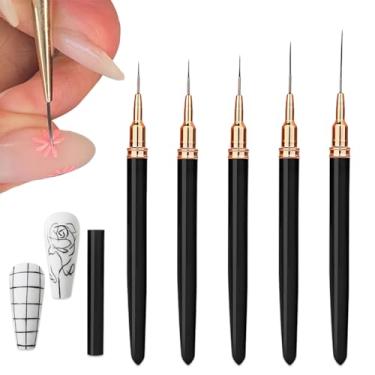 Imagem de Conjunto de canetas metálicas para arte de unhas, pincéis delineadores de 5 tamanhos para designs detalhados de gel.