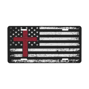 Imagem de Bandeira Americana e Cruz Vermelha Placa Decorativa. Placa de Metal para Carro. Etiqueta de Vaidade. Placa de carro de alumínio Noverlty impermeável Colorfast 30 × 15 cm