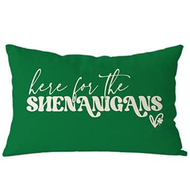 Imagem de Capas de almofada para o dia de São Patrício 30 x 50 centímetros aqui para os Shenanigans Almofada verde para decoração de sofá de casa fronha feliz dia de São Patrício capas de almofadas decorativas