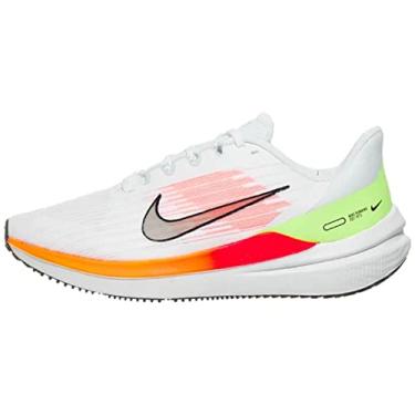 Imagem de NIKE Tênis masculino Air Winflo 9, branco e preto, laranja total, carmesim brilhante, tamanho 42