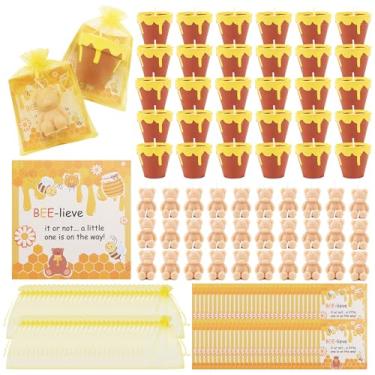 Imagem de SRCVYLT Conjunto de 60 velas temáticas de abelha para chá de bebê, lembrancinhas fofas de mel, com etiquetas de agradecimento, bolsas de organza, velas de urso, presentes de chá de bebê, presentes