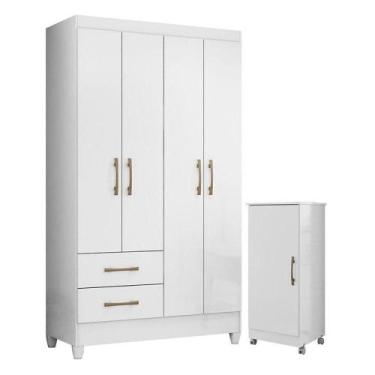 Imagem de Guarda Roupa Solteiro Chile E Armário Multiuso Lírio Branco Brilho - M