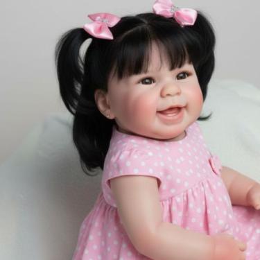 Imagem de Bebê reborn menina artesanal cabelo preto corpo tecido - Mundo Azul E 