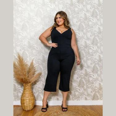 Imagem de Macacão Feminino Liso Em Viscolycra Plus Size - Rosana Farcait, Preto,