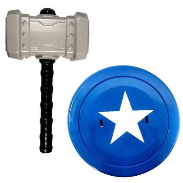 Imagem de Kit Infantil Martelo com Escudo de Capitão Super Herói - Master Toy
