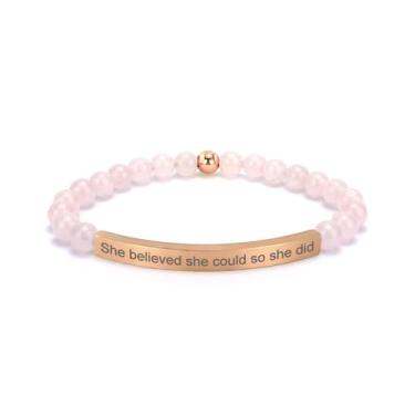 Imagem de cusurlove Pulseira feminina inspiradora de quartzo rosa, banhado a ouro 18K, joia de fé, bíblia religiosa cristã, presente para encorajamento, amor e força, Medium, Cristal, Sem Pedra Preciosa