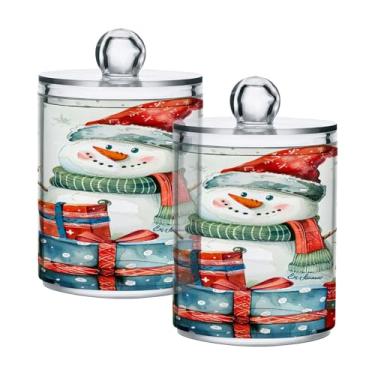 Imagem de xigua Pacote com 4 suportes para bonecos de neve de Natal para bolas de algodão, cotonete – Frasco de plástico de boticário transparente e versátil para armazenamento de maquiagem de banheiro e