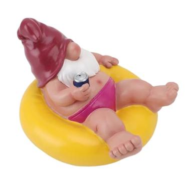 Imagem de Zyyini Festa na Piscina Gnome Engraçado Flutuante Estátua de Jardim Decoração de Piscina de Resina, Adequado para Piscinas e Gramados, 6,89x4,72x6,10in (Amarelo)
