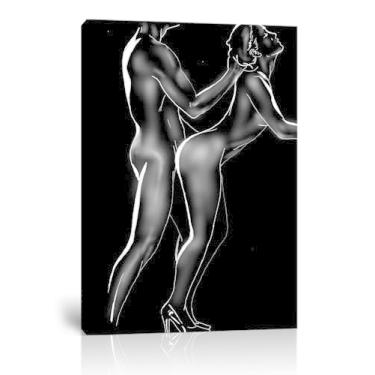 Imagem de Arte de parede sexy nude preto e branco amante em tela para banheiro quarto sala de estar decoração impressões modernas meninas para mulheres homens emoldurado 30,5 cm C x 40,6 cm L