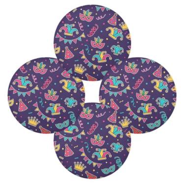 Imagem de Wassud Jogo americano conjunto de 4 chapéus de festa de carnaval tapetes de mesa redondos para cozinha e jantar tapetes laváveis resistentes ao calor decoração de mesa 39 cm